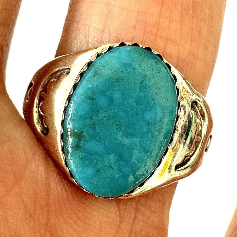 Mens Turquoise Navajo Band Sz 11 Ring 15mm Signed ML Handmade Native